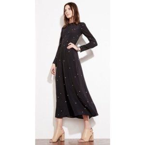 Reformation Jupiter Midi Dress Black with Pink Polka Dots Long Sleeve XS